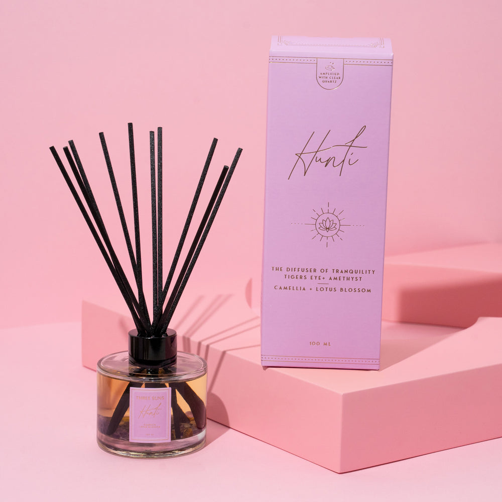 Hunti' | 100ml Diffuser of Tranquility | Camellia + Lotus Blossom - ThreeSuns